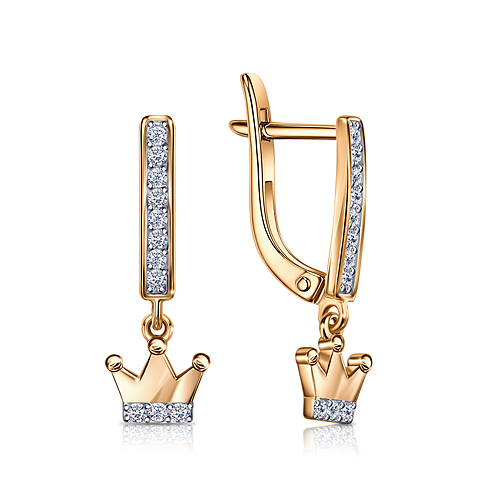 Серьги детские из золота 585 пробы с фианитом