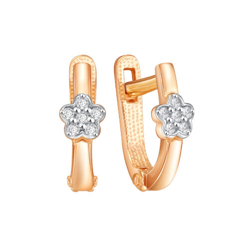 Серьги детские из золота 585 пробы с фианитом