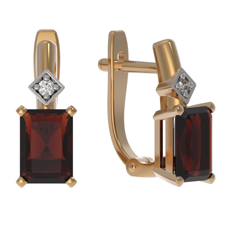 Серьги из золота 585 пробы с гранатом