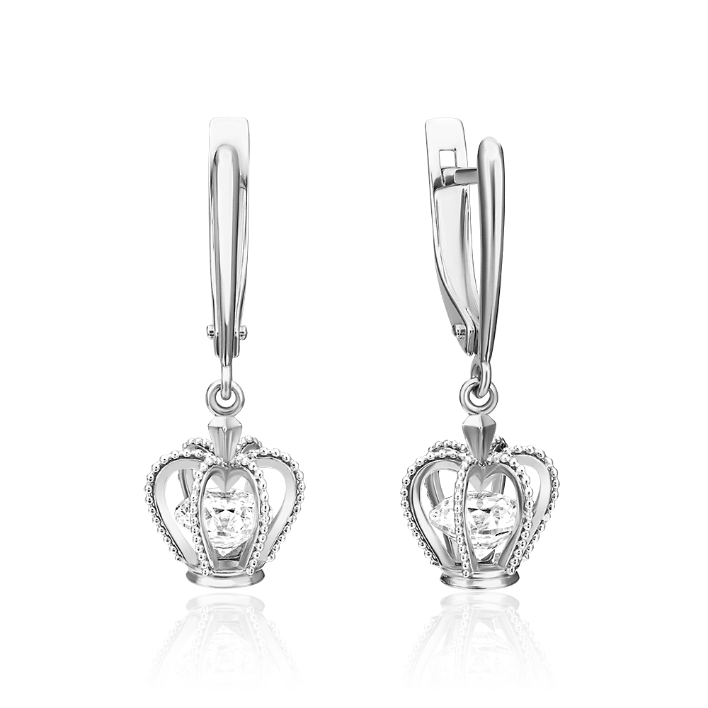 Серьги подвесные из золота 585 пробы с фианитом