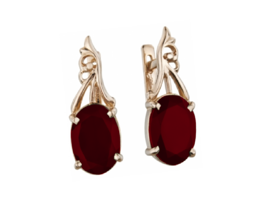 Серьги из золота 585 пробы с гранатом