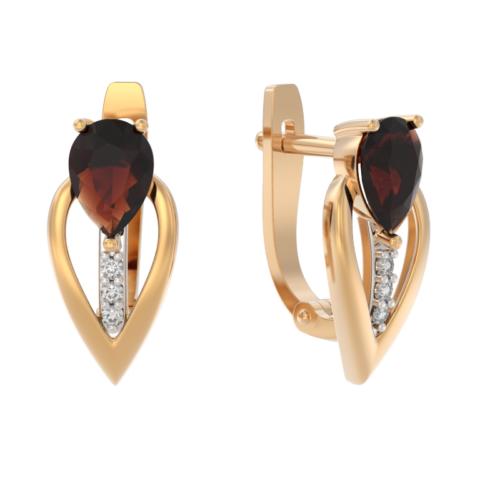 Серьги из золота 585 пробы с гранатом
