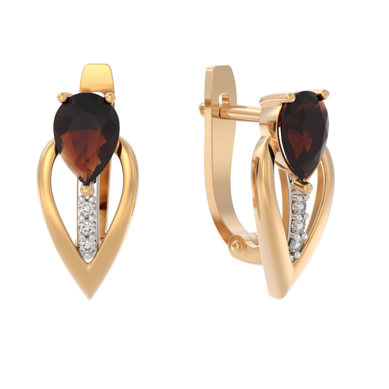 Серьги из золота 585 пробы с гранатом