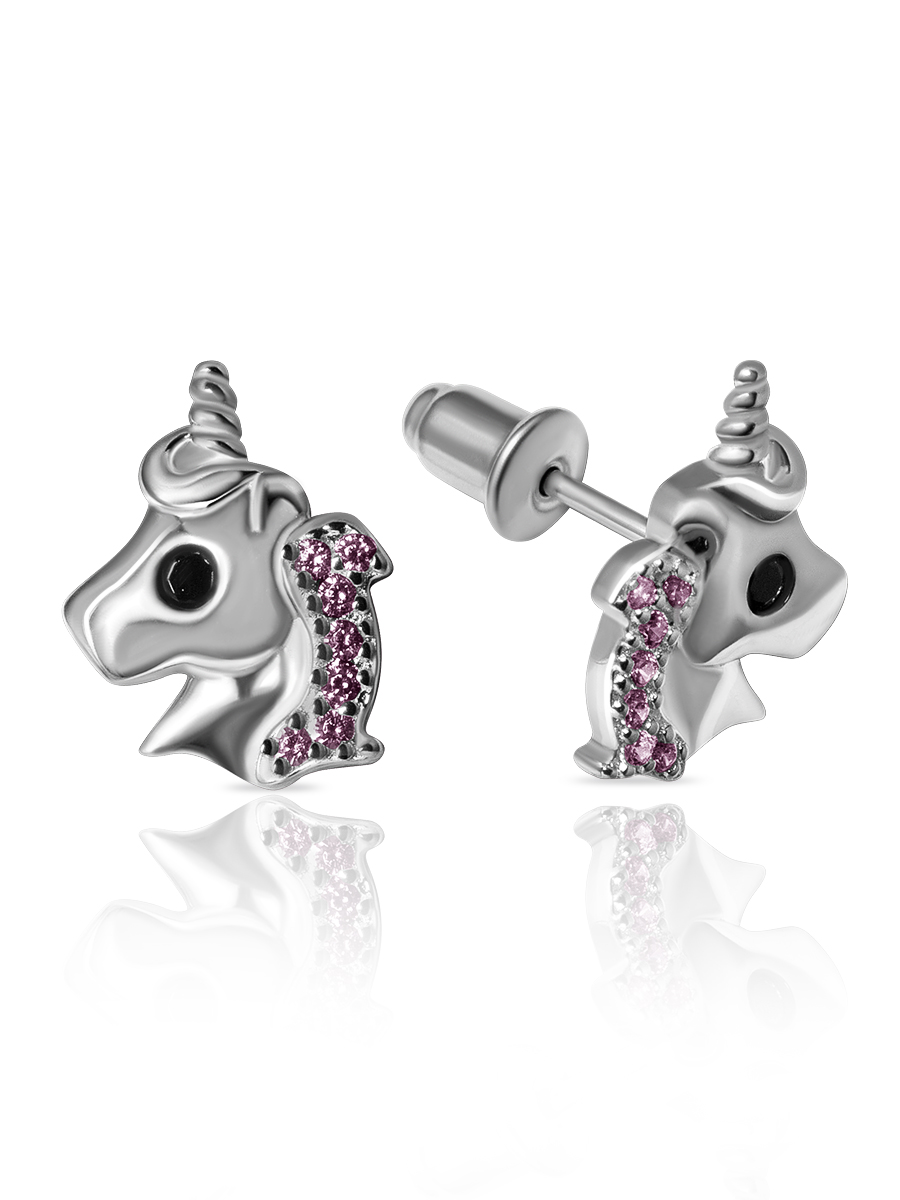 Серьги пусеты из серебра 925 пробы с фианитом