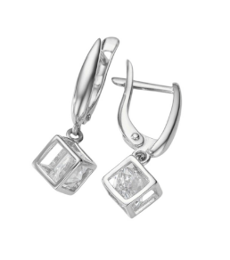 Серьги подвесные из серебра 925 пробы с фианитом