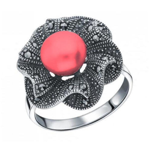 Кольцо из серебра 925 пробы с кораллом