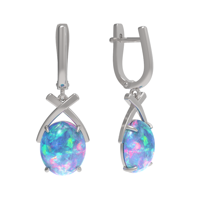 Серьги подвесные из серебра 925 пробы с опалом