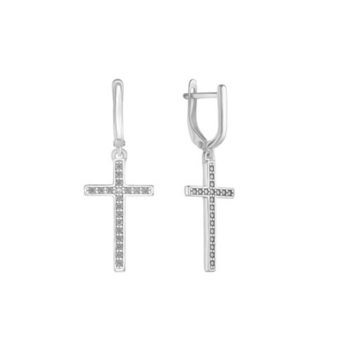 Серьги подвесные из серебра 925 пробы с фианитом