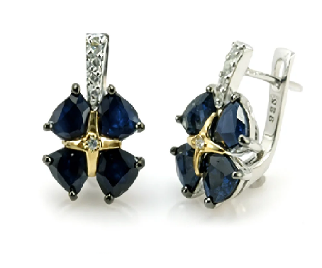 Серьги из серебра 925 пробы с сапфиром