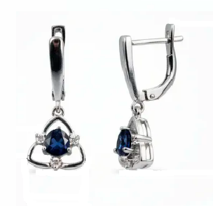 Серьги подвесные из серебра 925 пробы с сапфиром