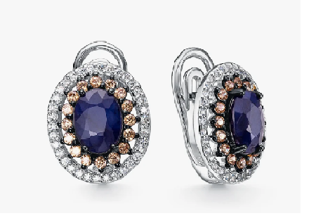 Серьги из серебра 925 пробы с сапфиром