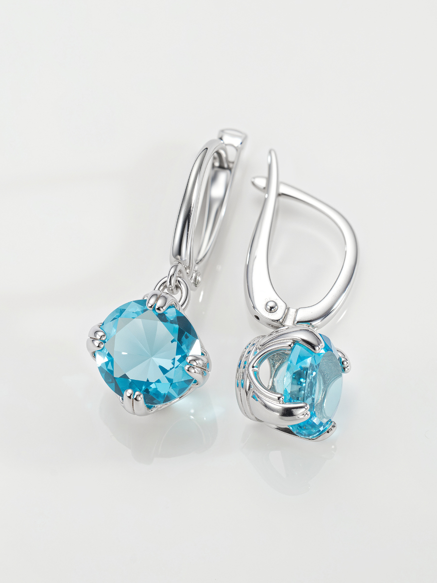 Серьги подвесные из серебра 925 пробы с фианитом