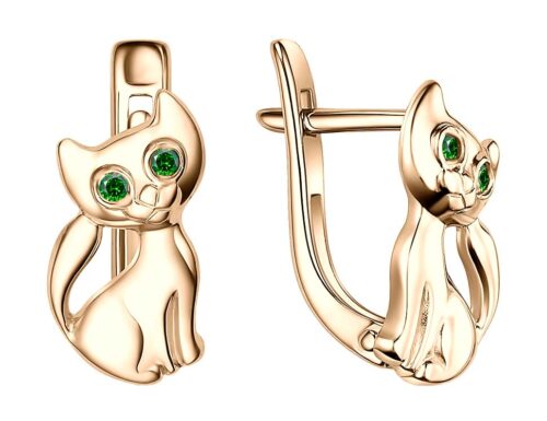 Серьги детские из золота 585 пробы с фианитом
