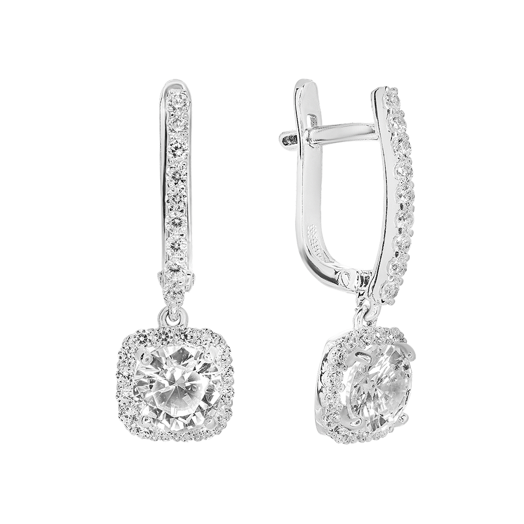 Серьги подвесные из серебра 925 пробы с фианитом