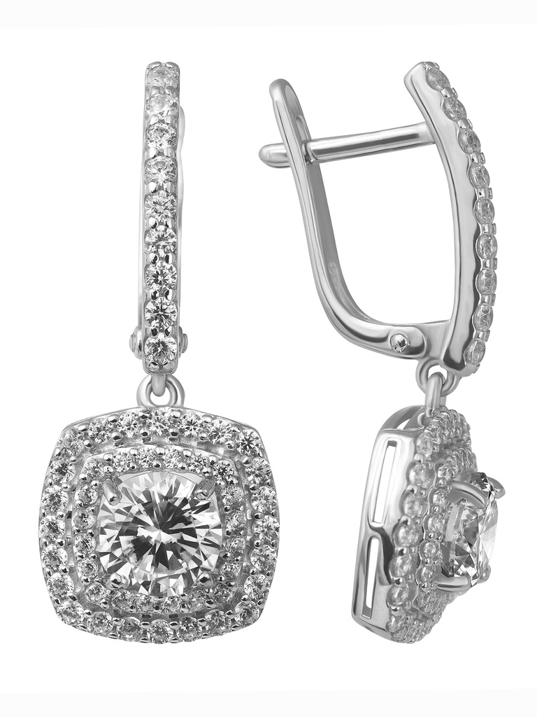 Серьги подвесные из серебра 925 пробы с фианитом