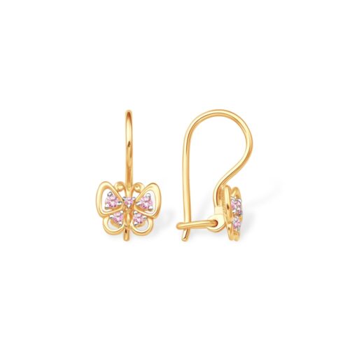 Серьги детские из золота 585 пробы с фианитом