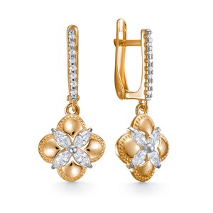 Серьги подвесные из золота 585 пробы с фианитом