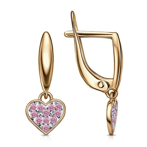 Серьги детские из золота 585 пробы с корундом