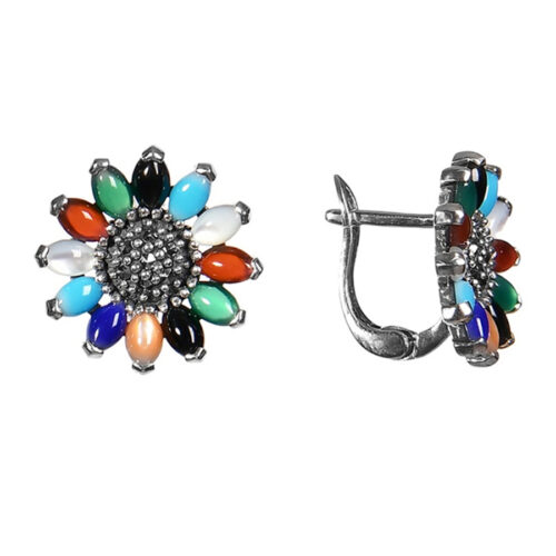Серьги из серебра 925 пробы с поделочным камнем