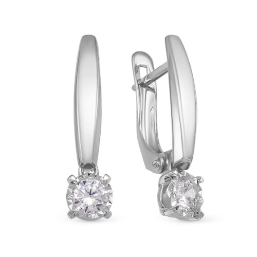 Серьги подвесные из золота 585 пробы с фианитом