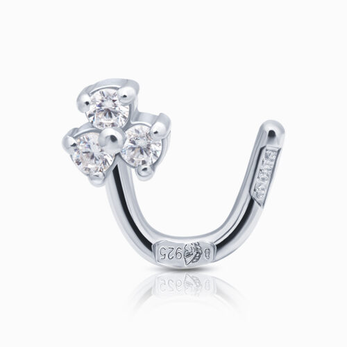 Серьга д/пирсинга из серебра 925 пробы с фианитом
