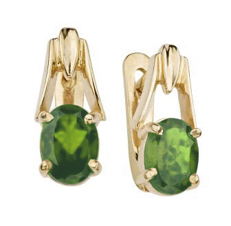 Серьги из золота 585 пробы с хризолитом