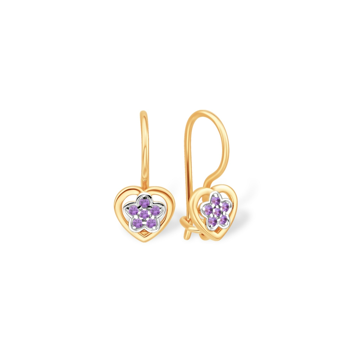 Серьги детские из золота 585 пробы с фианитом