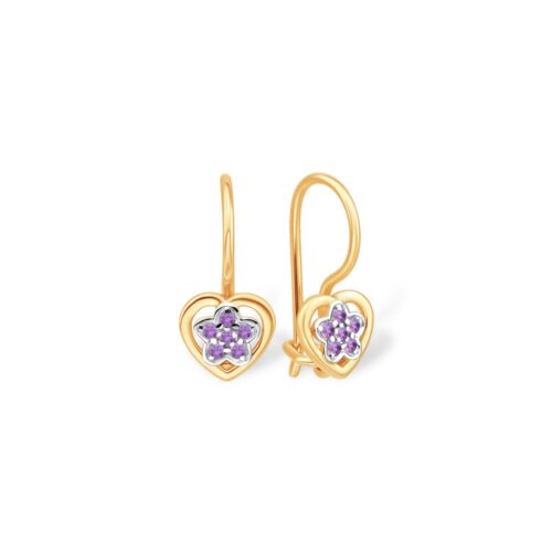 Серьги детские из золота 585 пробы с фианитом