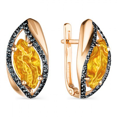 Серьги из золота 585 пробы с янтарем