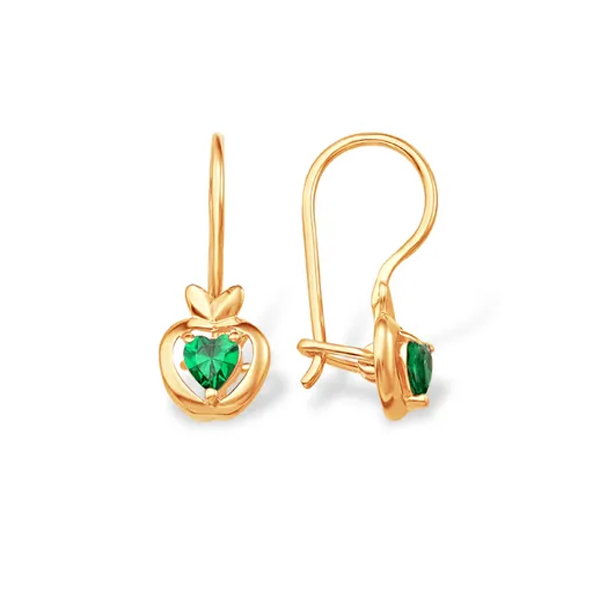 Серьги детские из золота 585 пробы с фианитом