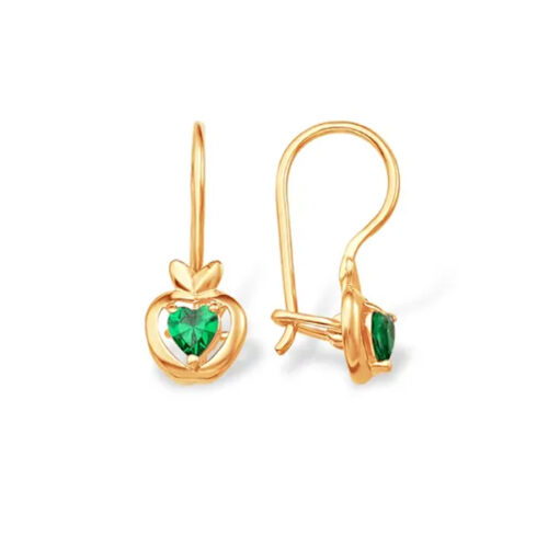 Серьги детские из золота 585 пробы с фианитом
