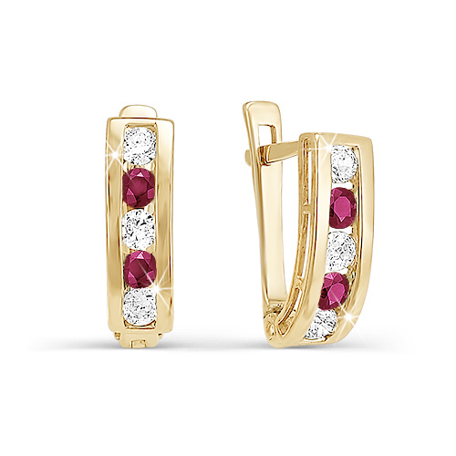 Серьги детские из золота 585 пробы с корундом