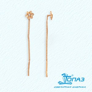 Серьги продевки из золота 585 пробы с фианитом
