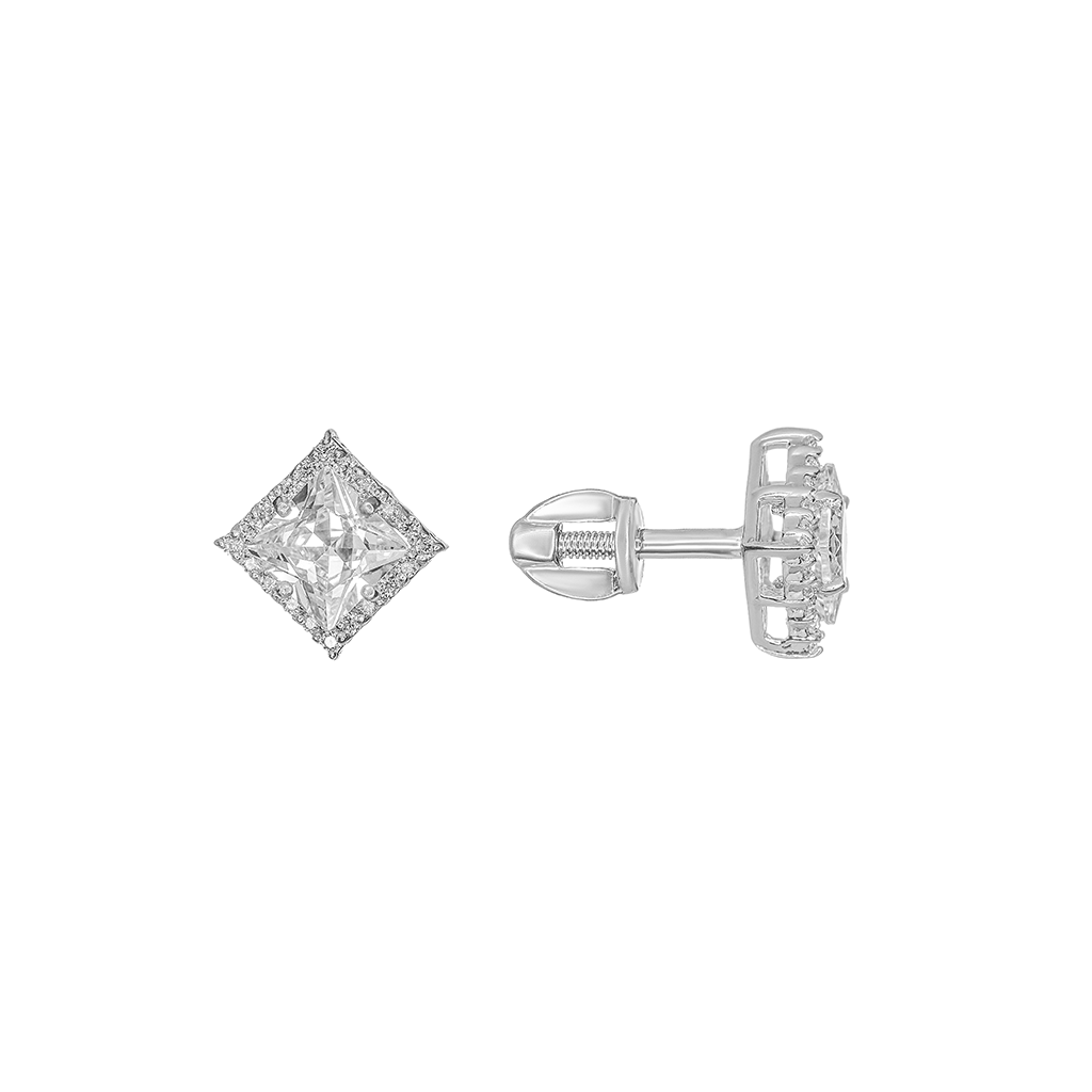 Серьги пусеты из серебра 925 пробы с фианитом