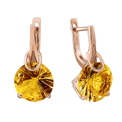 Серьги из золота 585 пробы с цитрином