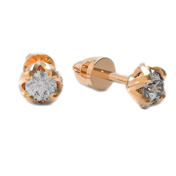 Серьги пусеты из золота 585 пробы с фианитом