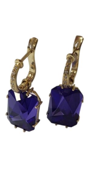 Серьги подвесные из золота 585 пробы с танзанитом
