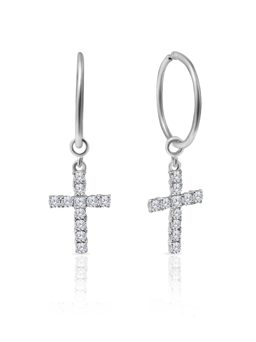 Серьги конго из серебра 925 пробы с фианитом