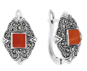 Серьги из серебра 925 пробы с сердоликом