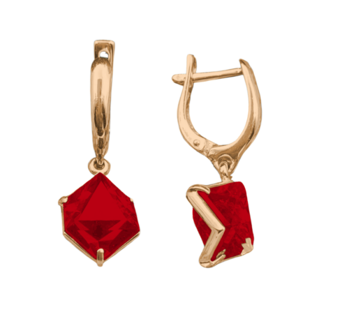 Серьги подвесные из золота 585 пробы с корундом
