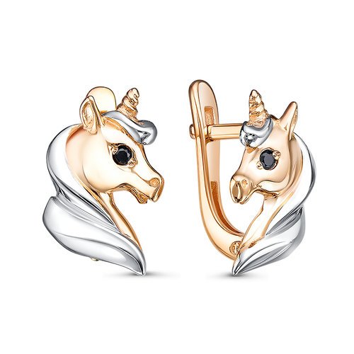 Серьги детские из золота 585 пробы с фианитом