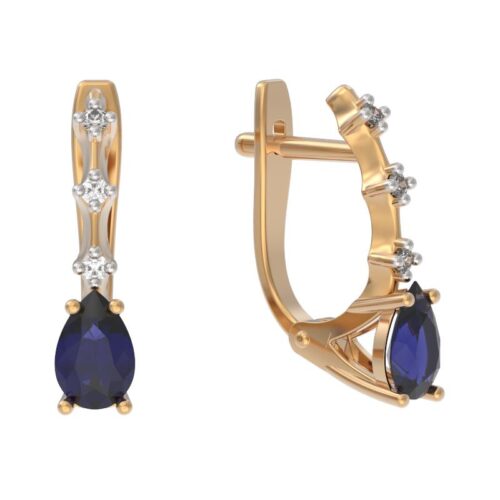 Серьги из золота 585 пробы с сапфиром