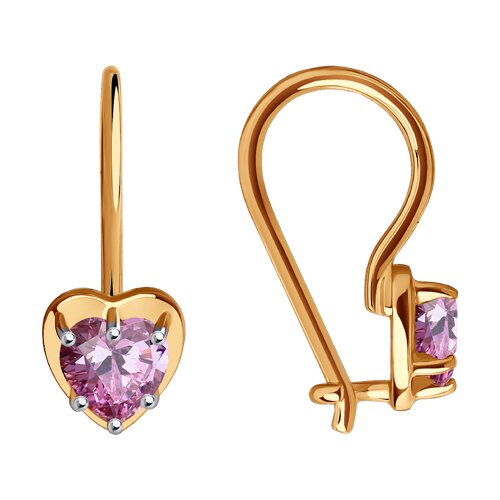 Серьги детские из золота 585 пробы с фианитом