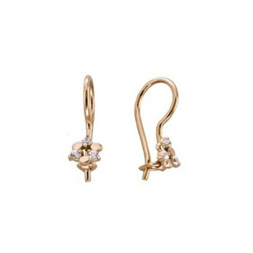 Серьги детские из золота 585 пробы с фианитом