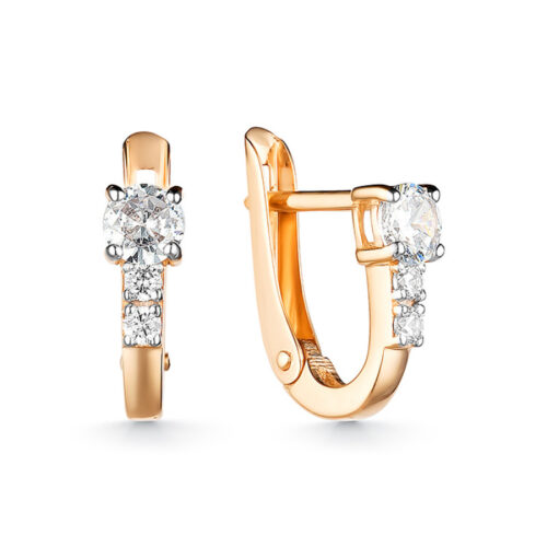 Серьги детские из золота 585 пробы с фианитом