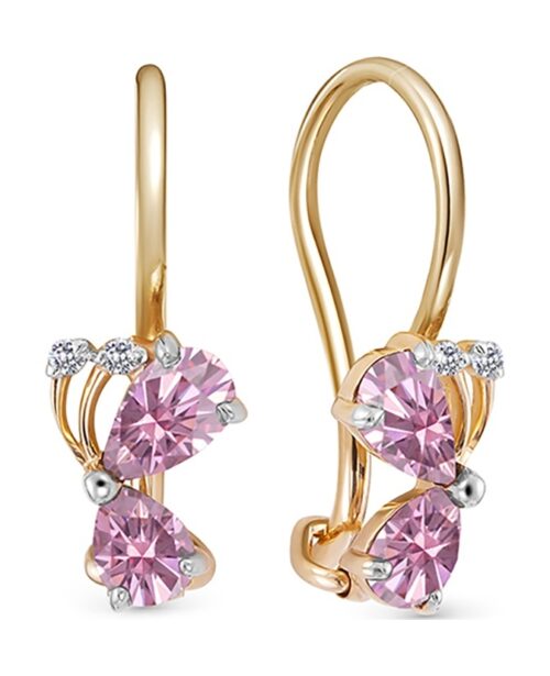 Серьги детские из золота 585 пробы с фианитом