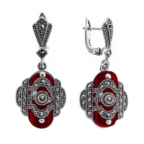 Серьги подвесные из серебра 925 пробы с кораллом
