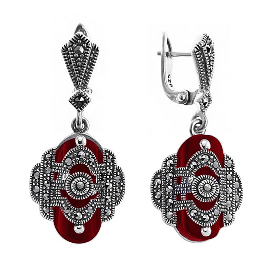 Серьги подвесные из серебра 925 пробы с кораллом