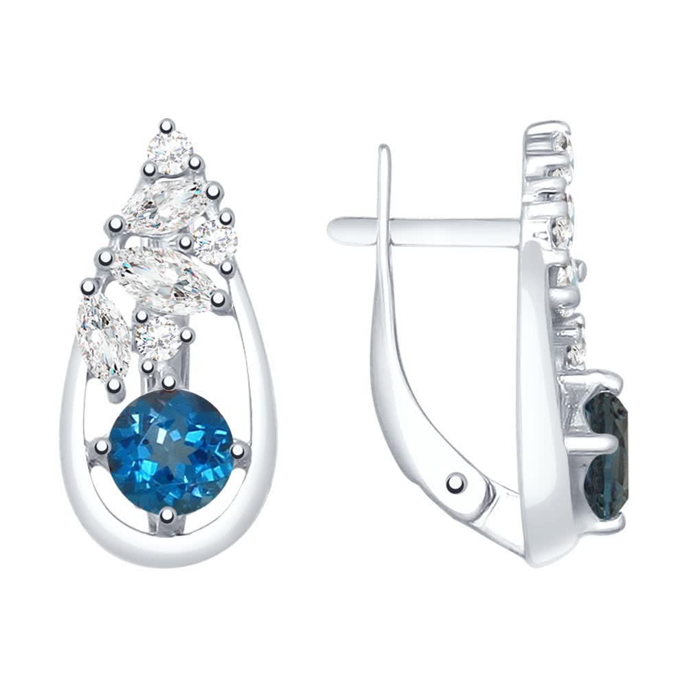 Серьги из серебра 925 пробы с лондон топазом