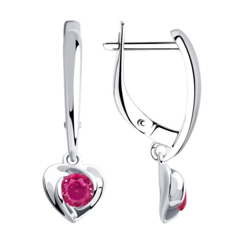 Серьги подвесные из серебра 925 пробы с корундом